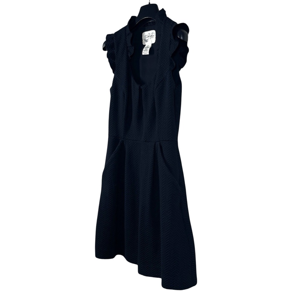 Anthropologie Tabitha‎ Ruffle Dress Womens 2 PETITE Black Textured Pockets LBD - Picture 4 of 6